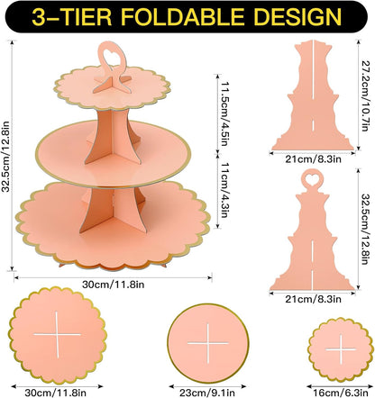 Soleebee 3-Tier Cupcake Stand, Cardboard Cupcake Tower, Cup Cake Stand Tower for Birthday Wedding Party Decoration, Cupcake Tier Stand Desserts Display 1 Set (Purple Gold)