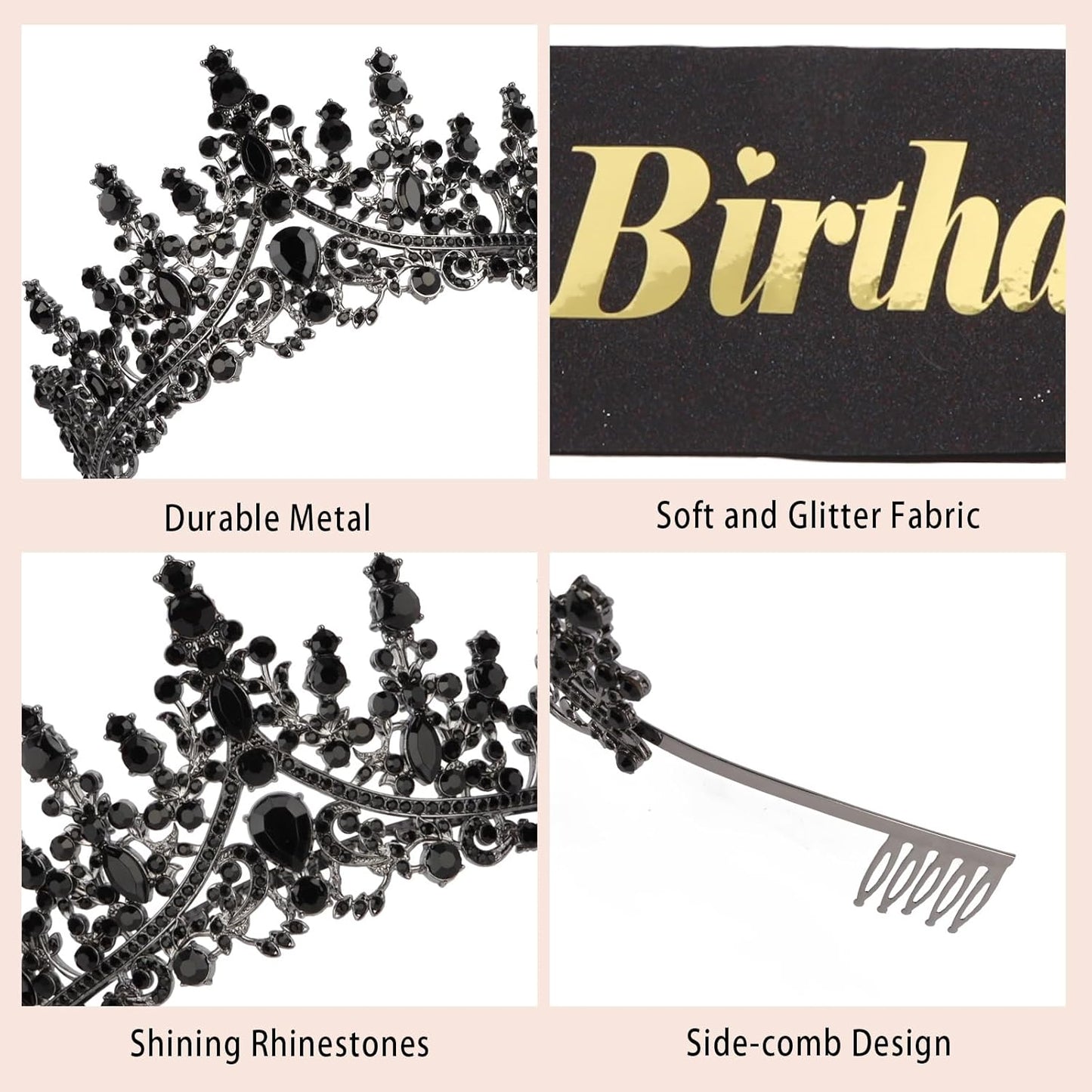 CURASA Birthday Tiara and Sash - Silver Birthday Crown for Women, Perfect for Parties and Celebrations