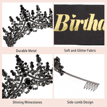 CURASA Birthday Tiara and Sash - Silver Birthday Crown for Women, Perfect for Parties and Celebrations