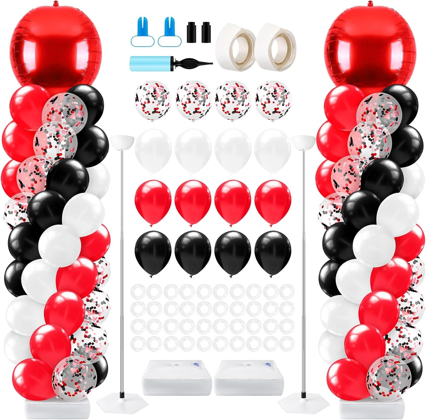 2 Sets Blue and Black White Graduation Balloon Column Stand Kit for Class of 2026, Adjustable Floor Balloon Arch Tower with Foil & Latex Balloons, DIY Decor for Grad Ceremony Backdrop