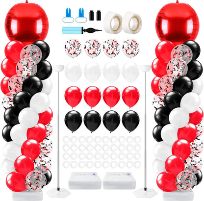 2 Sets Blue and Black White Graduation Balloon Column Stand Kit for Class of 2026, Adjustable Floor Balloon Arch Tower with Foil & Latex Balloons, DIY Decor for Grad Ceremony Backdrop