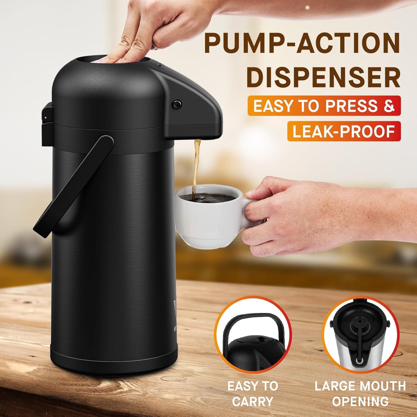 Coffee Carafe for Keeping Hot - 102oz/3L Airpot Coffee Dispenser with Pump - Insulated Stainless Steel Hot Beverage Dispenser for Parties - Thermal Carafe for Hot Drinks Water Tea Chocolate