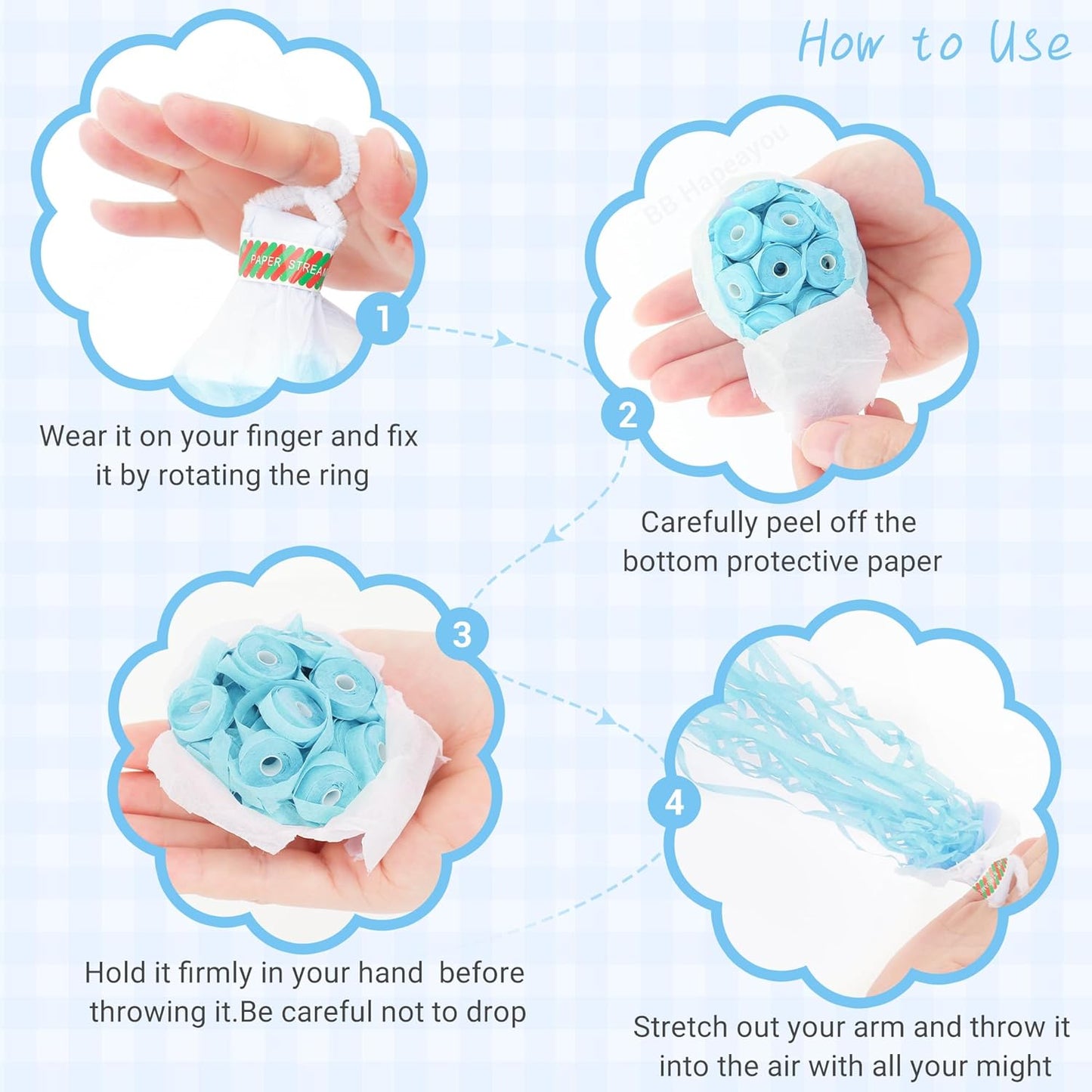 Streamer Poppers No Mess Party Hand Throw Confetti for Birthday/Wedding/Graduation 10 Pcs (Blue)