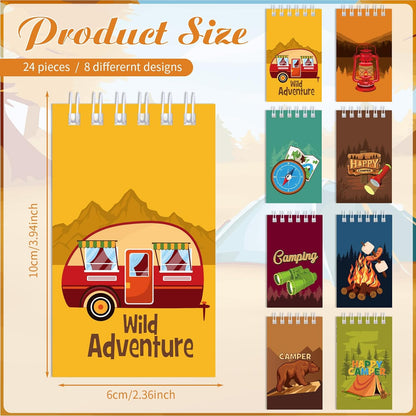 Teling 24 Pieces Camping Party Favors Camper Adventure Mini Notepads Spiral Pocket Memo Notepads Wild Adventure Camping Small Notebooks for Kids Party Favors Teacher Classroom Rewards Supplies