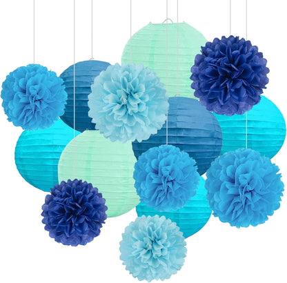 18 PCS Tissue Paper Pom Poms, Tissue Pom Poms Flowers, Sizes of 6", 10", 12", 14" Hanging Paper Flower Ball for Wedding, Birthday, Halloween, Christmas, Baby Shower Party Decor (Red Black Gold)