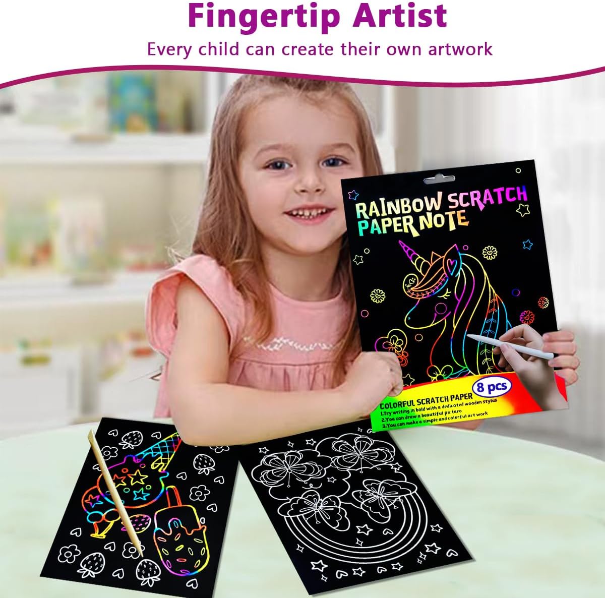 BAOXUE Scratch Art for Kids, Mermaids Black Rainbow Scratch Paper Set-Arts And Crafts & Supplies, DIY Activity & Party Games, Mermaid Toys Gifts for Toddlers, Girls