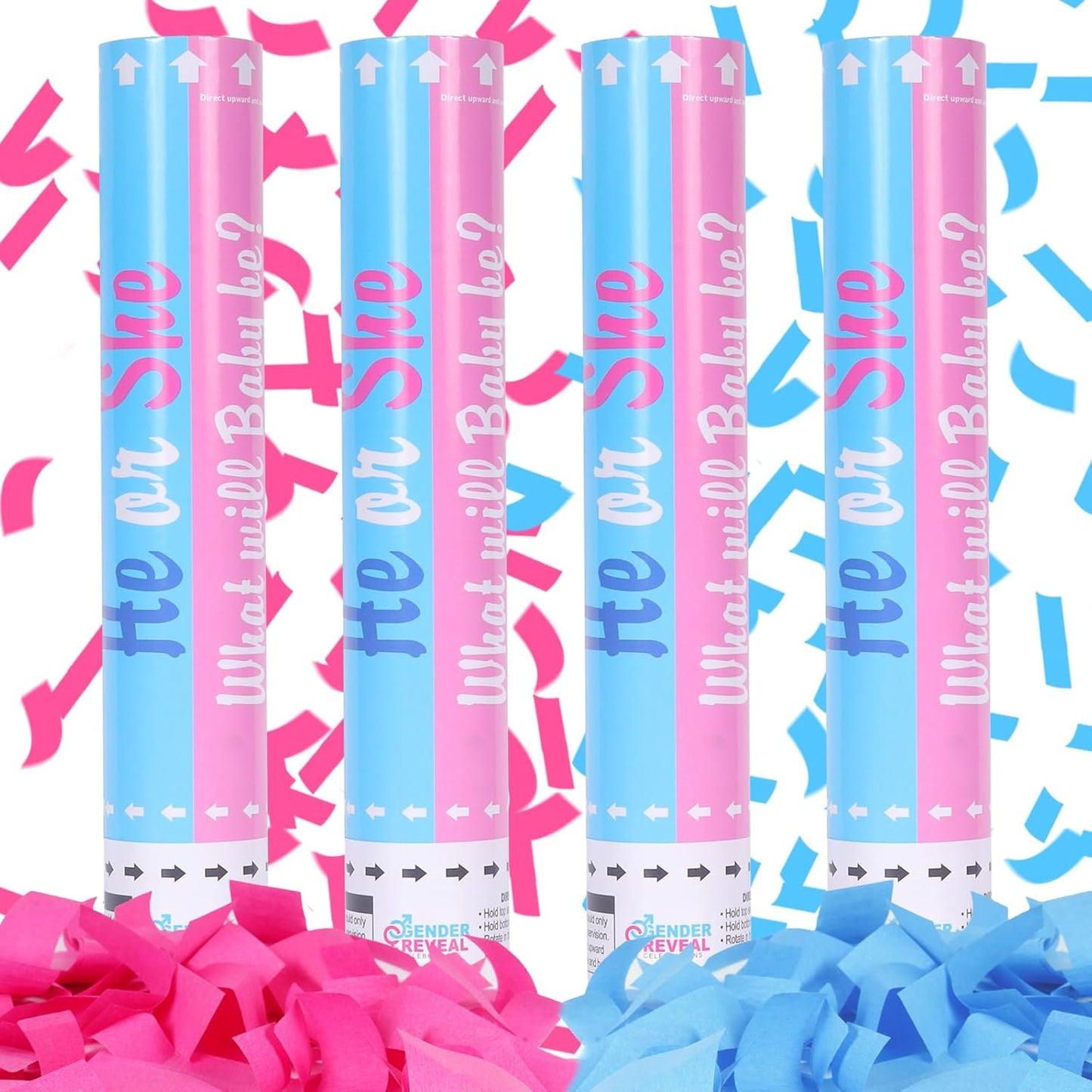 Gender Reveal Confetti Cannon - Set of 4 for Stunning Baby Gender Announcements, Perfect Gender Reveal Cannon for Parties and Celebrations (4 pink) (Non-Powder)