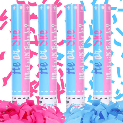 Gender Reveal Confetti Cannon - Set of 4 for Stunning Baby Gender Announcements, Perfect Gender Reveal Cannon for Parties and Celebrations (4 pink) (Non-Powder)