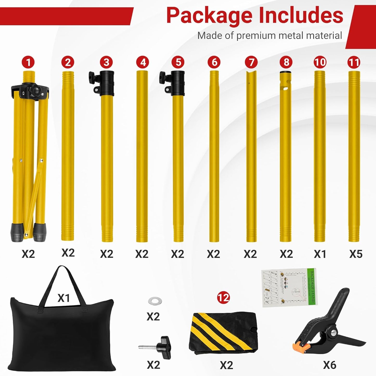 Backdrop Stand, Adjustable 10x7.5 FT Background Stand Backdrop for Parties, Photo Video Studio, Portable Photography Backdrop Stand with Carrying Bag, 6 Backdrop Clamps, and 2 Stand Bags
