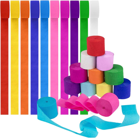 10 Rolls Crepe Paper Craft Streamers Hanging Rainbow Crepe Paper Streamers 10 Colors Party Crepe Paper Roll Streamer for Birthday Decorations Wedding Decorations Backdrop Holiday Party Decorations