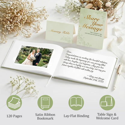 Guest Book for All Occasions – White Hardcover with Gold Foil, 120 Acid-Free Blank Pages, Includes Table Sign & Welcome Card | 8.66x6.69 Sign-in Book for Wedding, Party & Memorial