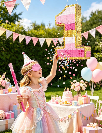 Number 5 Piñata with Stick, Blindfold & Confetti-Pink Piñata for Birthday Parties, Complete Party Game Set for Kids Girls-Gradient Pink Birthday Decor with Fillable Design(Small, 16.5 x 11.5 x 3 In)