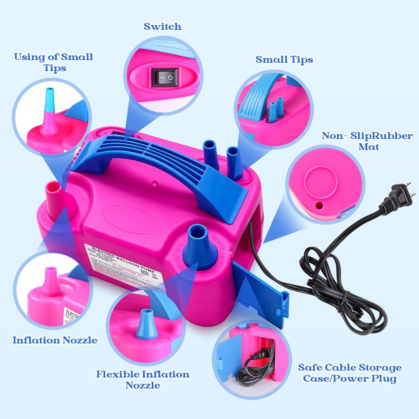 Balloon Pump Electric with Dual Nozzles & Tying Tool - Portable Inflator for Party Balloons, Gender Reveal, Baby Shower, Holidays