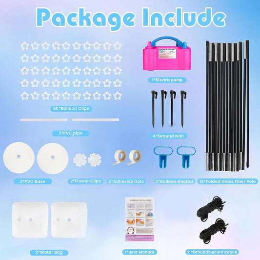 Voircoloria Balloon Arch Kit with Balloon Pump Electric, 110V 600W Automatic Dual Nozzle Portable Inflator with Balloon Arch Stand for Birthday Gender Reveal Baby Shower Balloons Party Decorations
