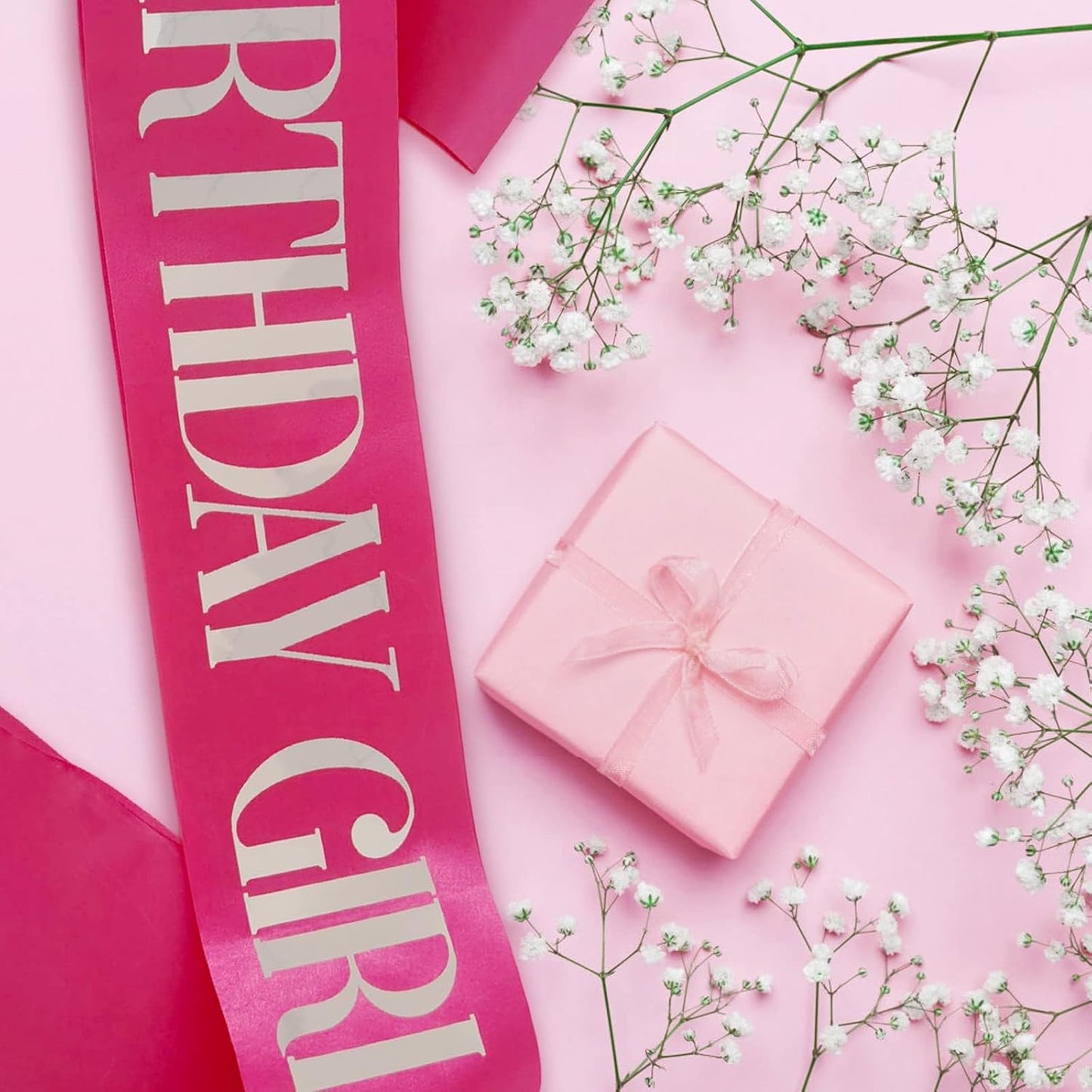 Birthday Girl Sash, Pink Foil White Birthday Sash for Girl Sweet 16th 18th 20th 21st 30th Fun Birthday Party Gifts Favors Decorations