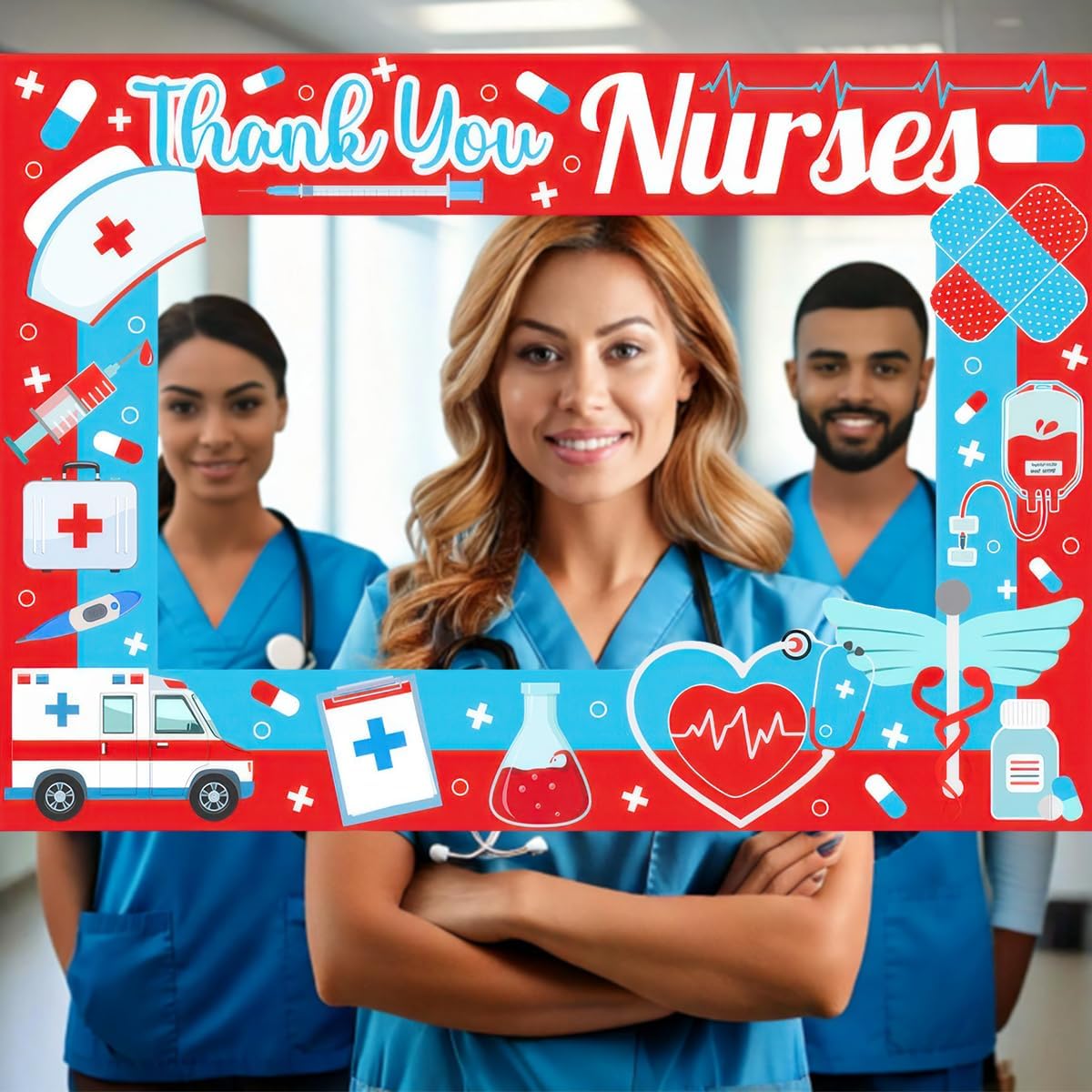 Thank You Nurses Photo Props Frame 2026 Graduation Nurse Week Photo Booth Props Selfie Photobooth Props for Photography Party Decorations Supplies