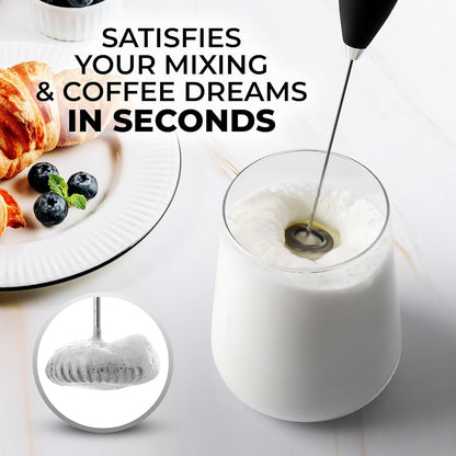 Zulay Kitchen Powerful Milk Frother AA Batteries Included – Ultra Fast Handheld Drink Mixer with Stainless Steel Whisk Stirrer for Coffee, Protein, Matcha & More, Frother Wand Electric Frothmate Black - Colors E