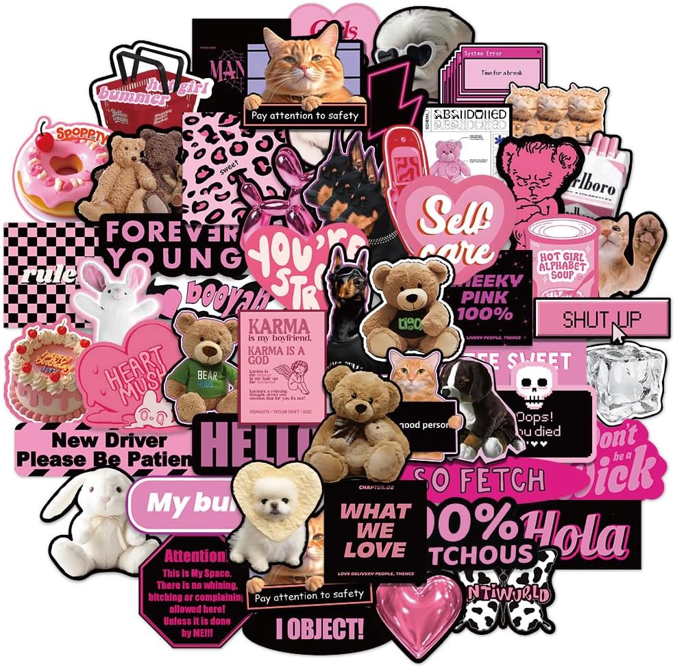 QTL Neon Stickers for Teens & Students Prizes, Waterproof Vinyl Party Favor Stickers, School Rewards, Water Bottle and Laptop, 50PCS - Colors B