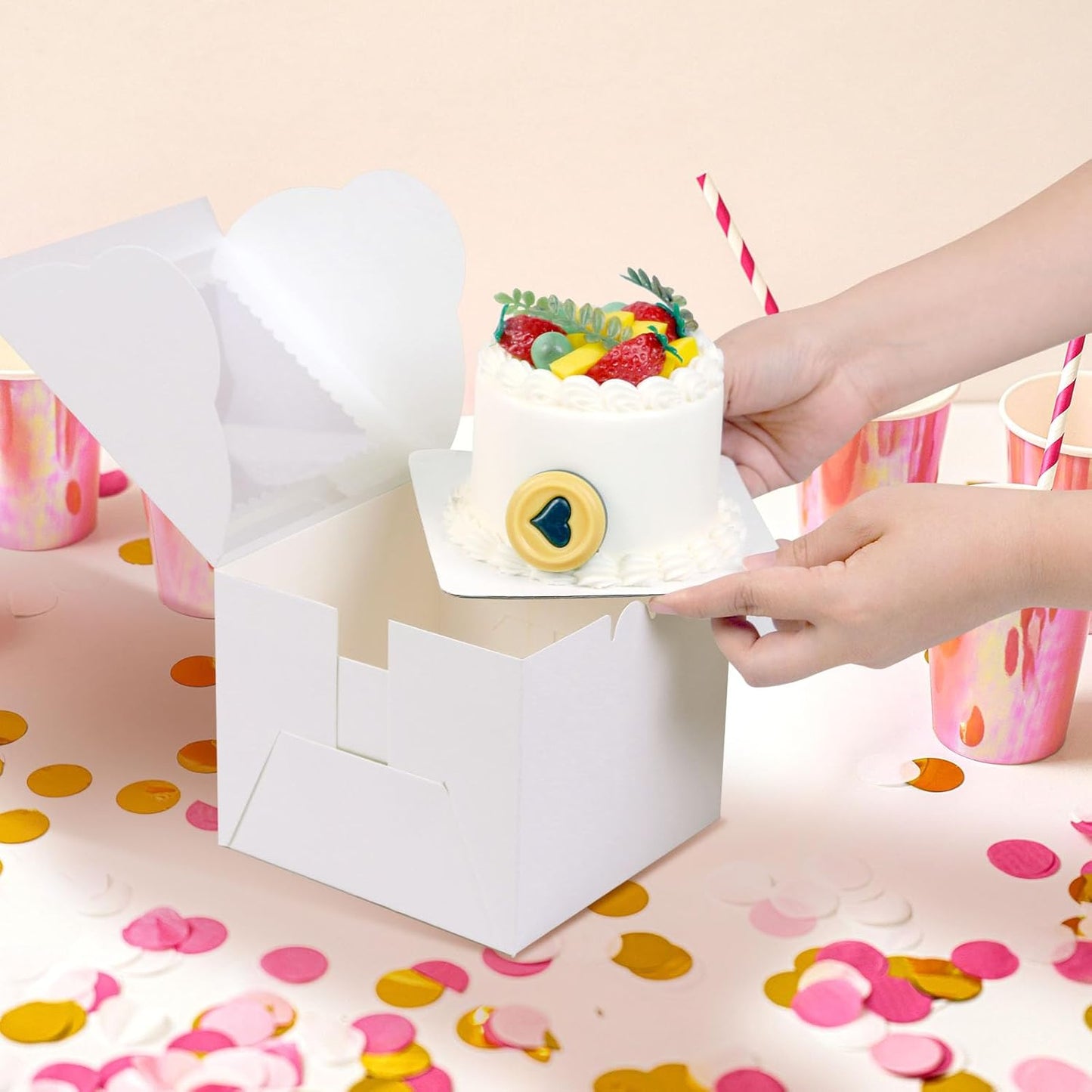 20Pcs 8 Inch Cake Boxes with Window, 8x8x5 Inches Brown Bakery Boxes, Cake Carrier Container for Pastries, Pie, Cookies, Chocolates, Cupcakes, Birthday Party, Wedding