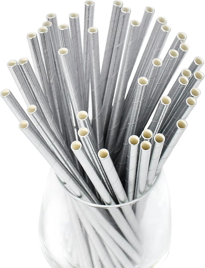 Disposable Paper Straws Solid Green - 7.75'' x 0.24'', 100 Counts - for Drinking, Beverage, Juice, Soda, Bar Supplies