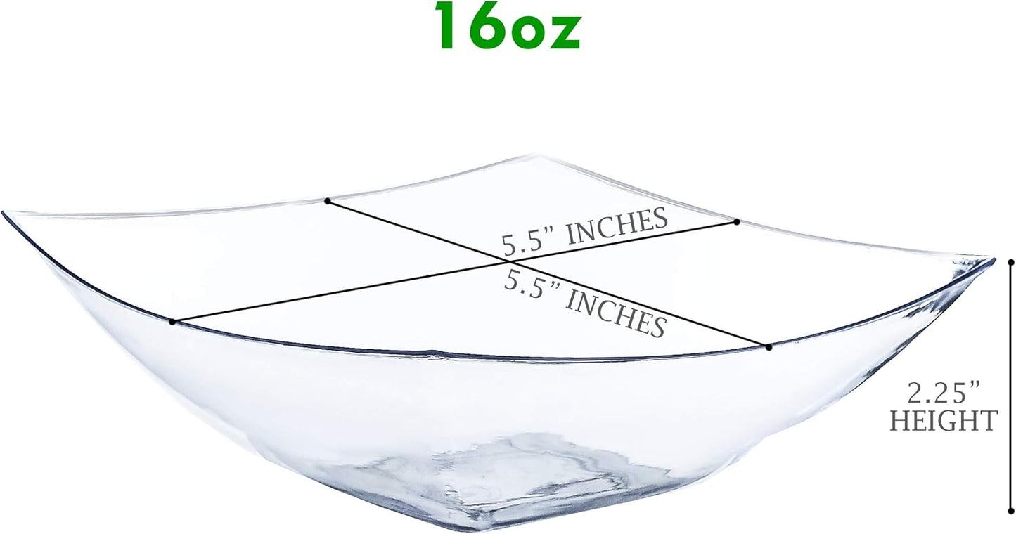 PLASTICPRO Disposable 64 ounce Square Serving Bowls, Party Snack or Salad Bowl, Large Plastic Elegant White Pack of 4