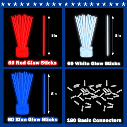 4th of July Red White Blue Glow Sticks Party Favors for Kids 90 PCS,Light Up Bracelets Necklaces for Fourth of July,Memorial Day Accessories Decorations,250th Patriotic Gift Treat Goodie Bag Stuffers