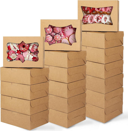 TOMNK 12pcs 8x6x2.5 Inches Brown Bakery Boxes with Window, Cookie Boxes for Chocolate Strawberries, Donuts, Cupcakes, Muffins and Dessert