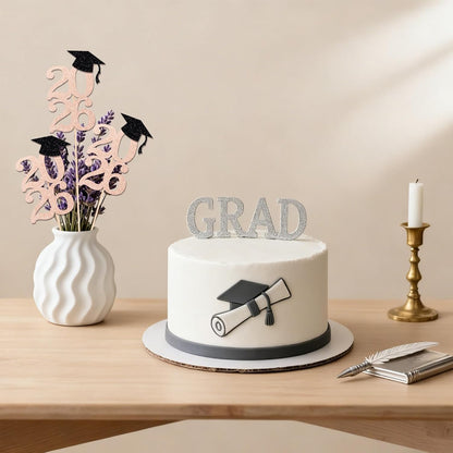 Class of 2026 Graduation Centerpieces, 10 Pcs Gold Glitter 2026 Centerpieces with Graduation Cap, Congrats Grad Party Decorations for Cake, Dessert & Centerpieces