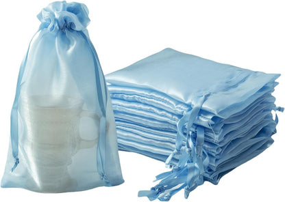 QIANF 20 Pcs Peacock Blue Small Organza Bags 3X4 inch for Wedding Favors with Drawstring, Mini Mesh Gift Bags Jewelry Pouch for Candy Bridal Shower Party Favor Baby Shower Christmas