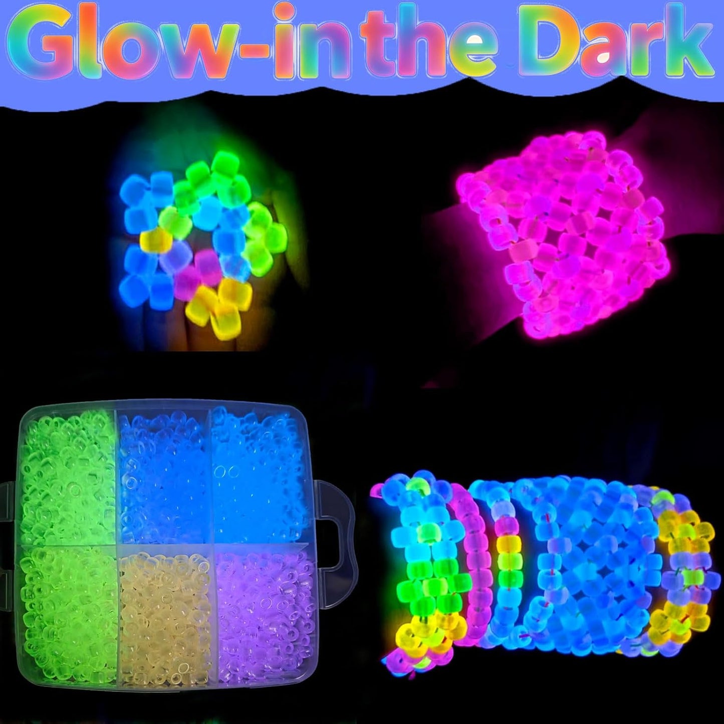 2400Pcs Glow in The Dark Pony Beads Bulk,20 Colors Rainbow Kandi Bead for Hair Braiding Friendship Bracelet Making Kandi Jewelry Key Chains DIY Crafts Chirstmas Gifts (2400PCS(20Color))