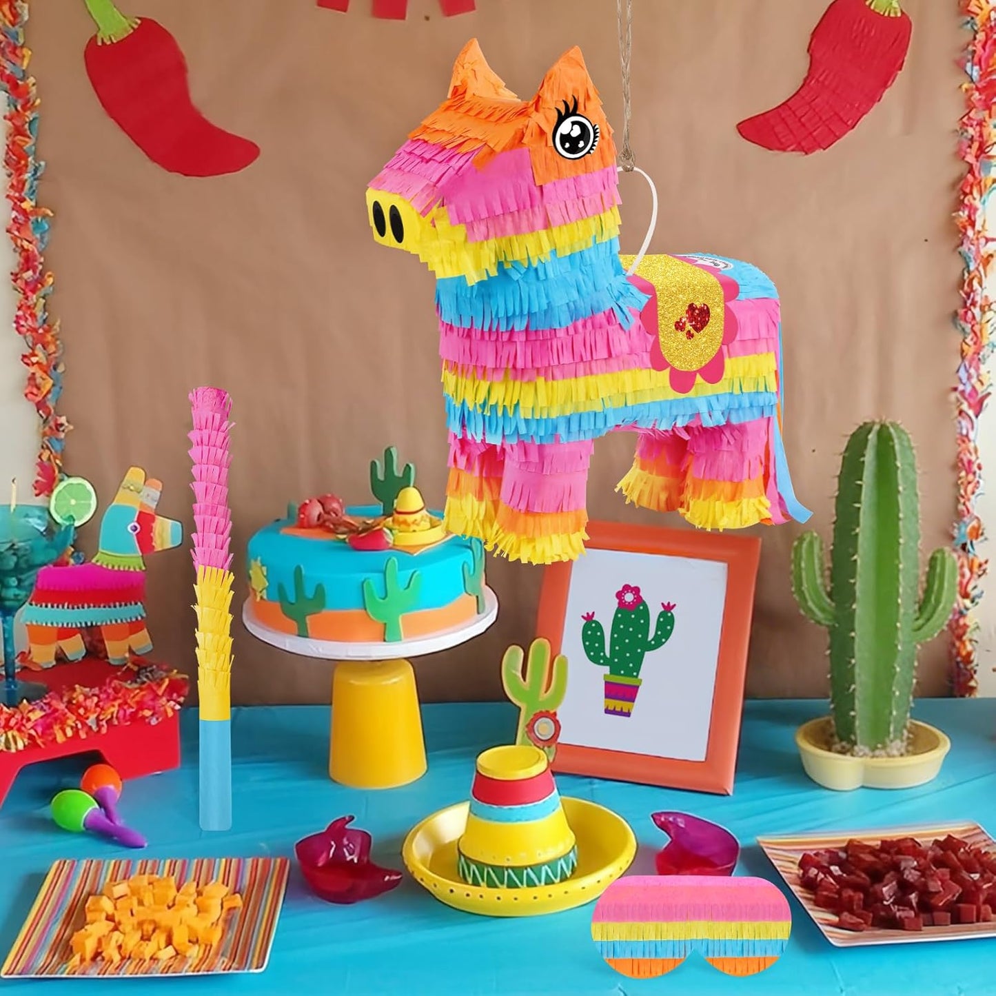 Dinosaur Pinata - Dinosaur Decorations with a Blindfold and Bat for Boys Girls Animal Themed Birthday Party Kids Classroom Game Decorations Supplies (15.7 x 11.4 x 3.1 Inches)