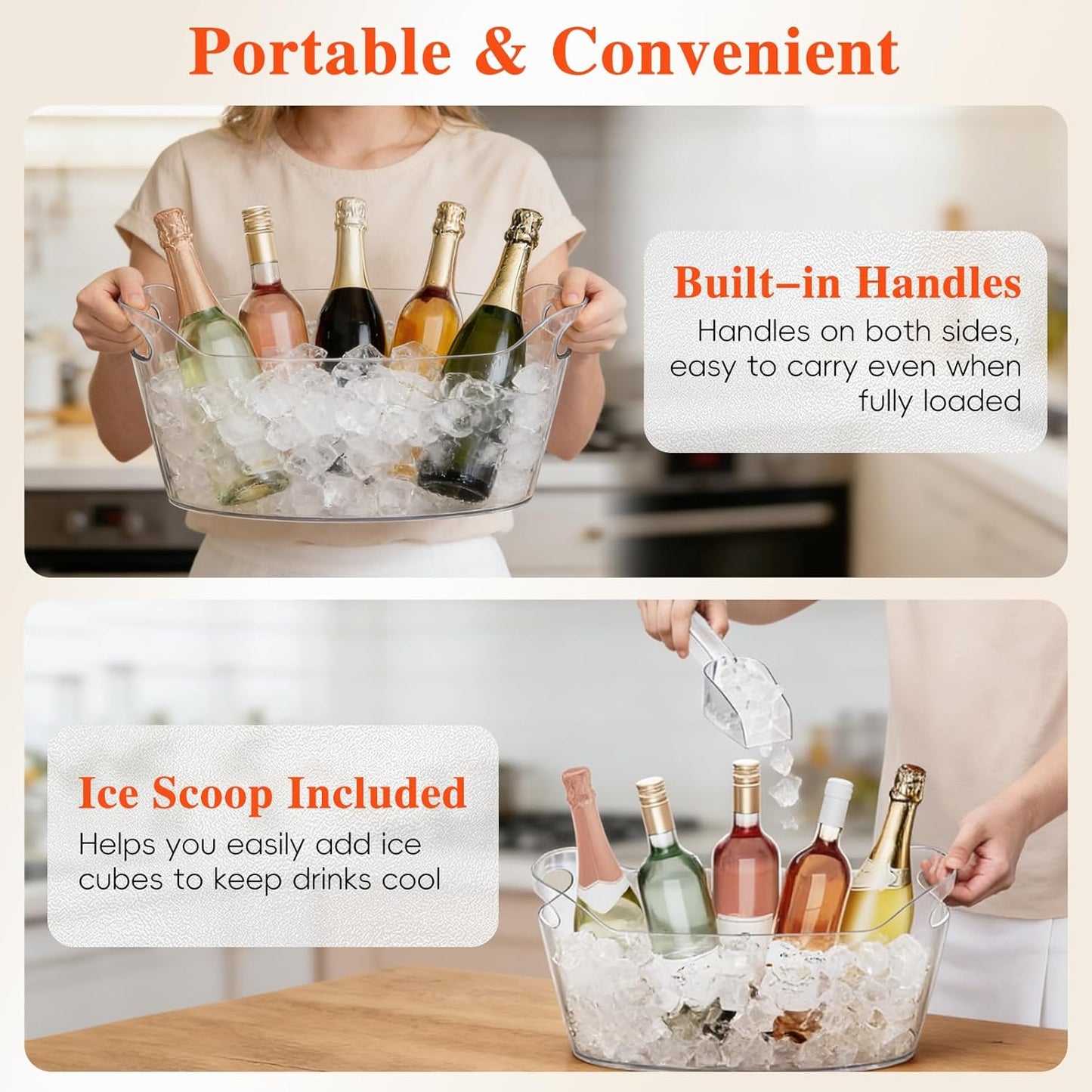 2 PCS Ice Buckets for Parties, 6.5L Large Ice Bucket, 1.5 Gallon Champagne Bucket with 2 Scoops, Beverage Tub Mimosa Bar Supplies for Champagne, Beer, Cocktail