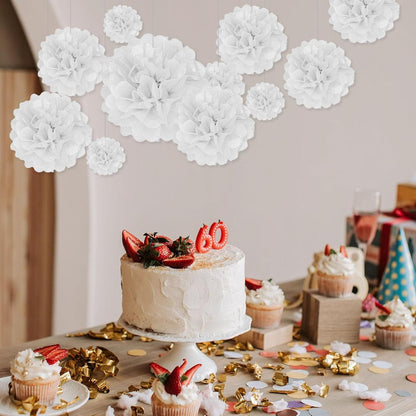 Tissue Paper Pom Poms, Pink Tissue Paper Flowers, Hanging Flower Balls for Weddings Fiesta Parties Birthday Baby Showers Classroom Bridal Shower Decoration (18Piece Set-6/10/12/14Inch)