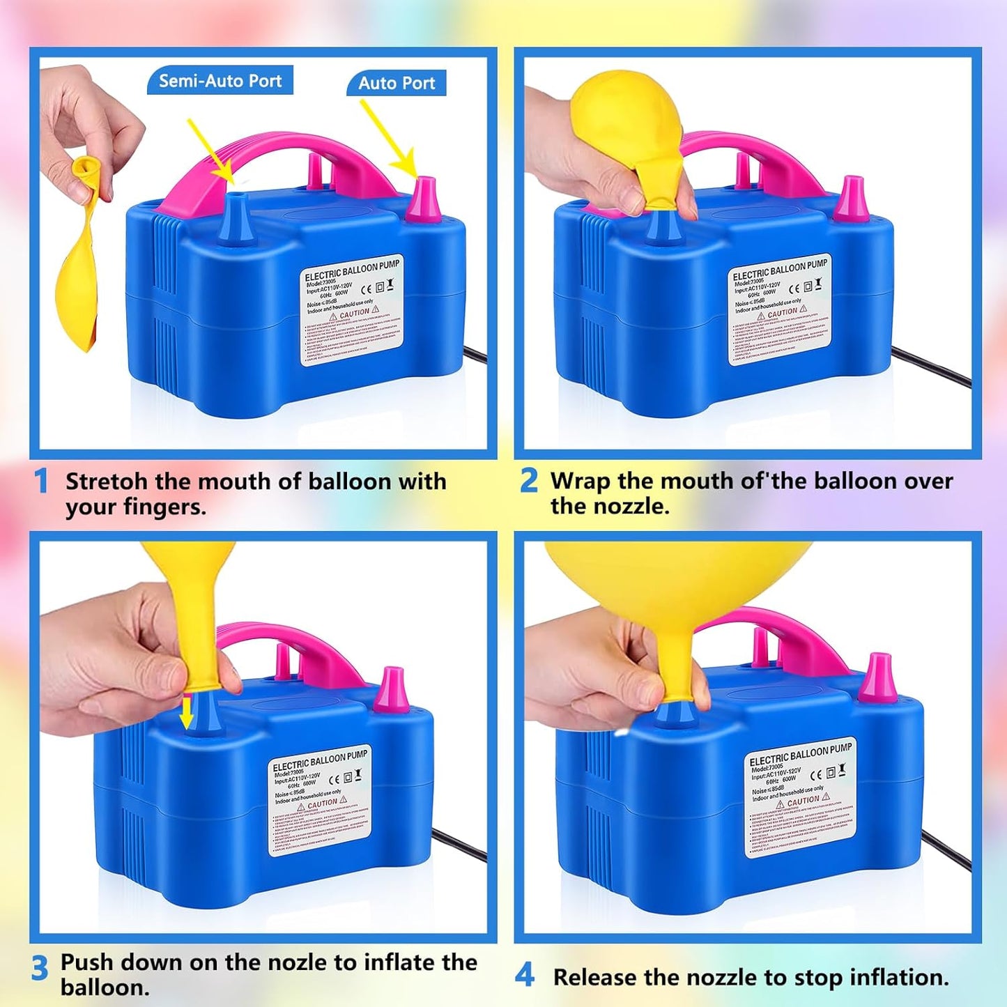 QIPUMP Balloon Pump Electric,110V 600W Balloon Blower Inflator Dual Nozzle Air Pump Balloons Inflator for Decoration, Party, Sport,Gifts:2 Balloon Tying Tools
