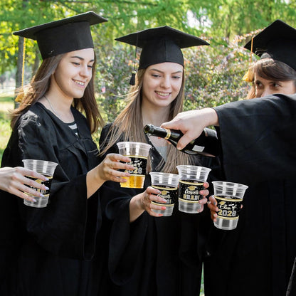 Gatherfun Graduation Decorations 2026-100 Pcs 16oz Blue Graduation Plastic Cups for Grad Party | Sturdy & Durable Drinkware for Grad Festivities | Essential Grad Party Supplies & Decorations