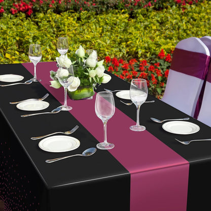 MASHAN 3Pcs Black and Red Tablecloth Party Decorations,Plastic Black Table Cloth Printed Red Table Runner Disposable Rectangle Cover for Birthday Weeding Anniversary Graduation Party,54 x108 Inch