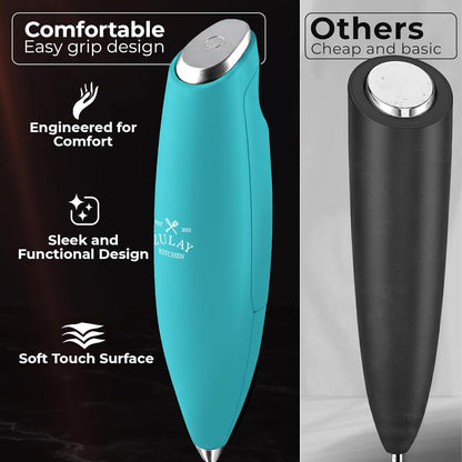 Zulay Kitchen Powerful Milk Frother Wand With Duracell Batteries - Ultra Fast Handheld Drink Mixer - Electric Whisk Foam Maker for Coffee, Lattes, Cappuccino & Matcha - Z1 Motor - Black - Colors C