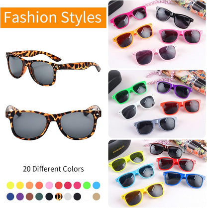 20 Pairs Bulk Sunglasses for Adult Retro 70s 90s Cheap Glasses (Black)