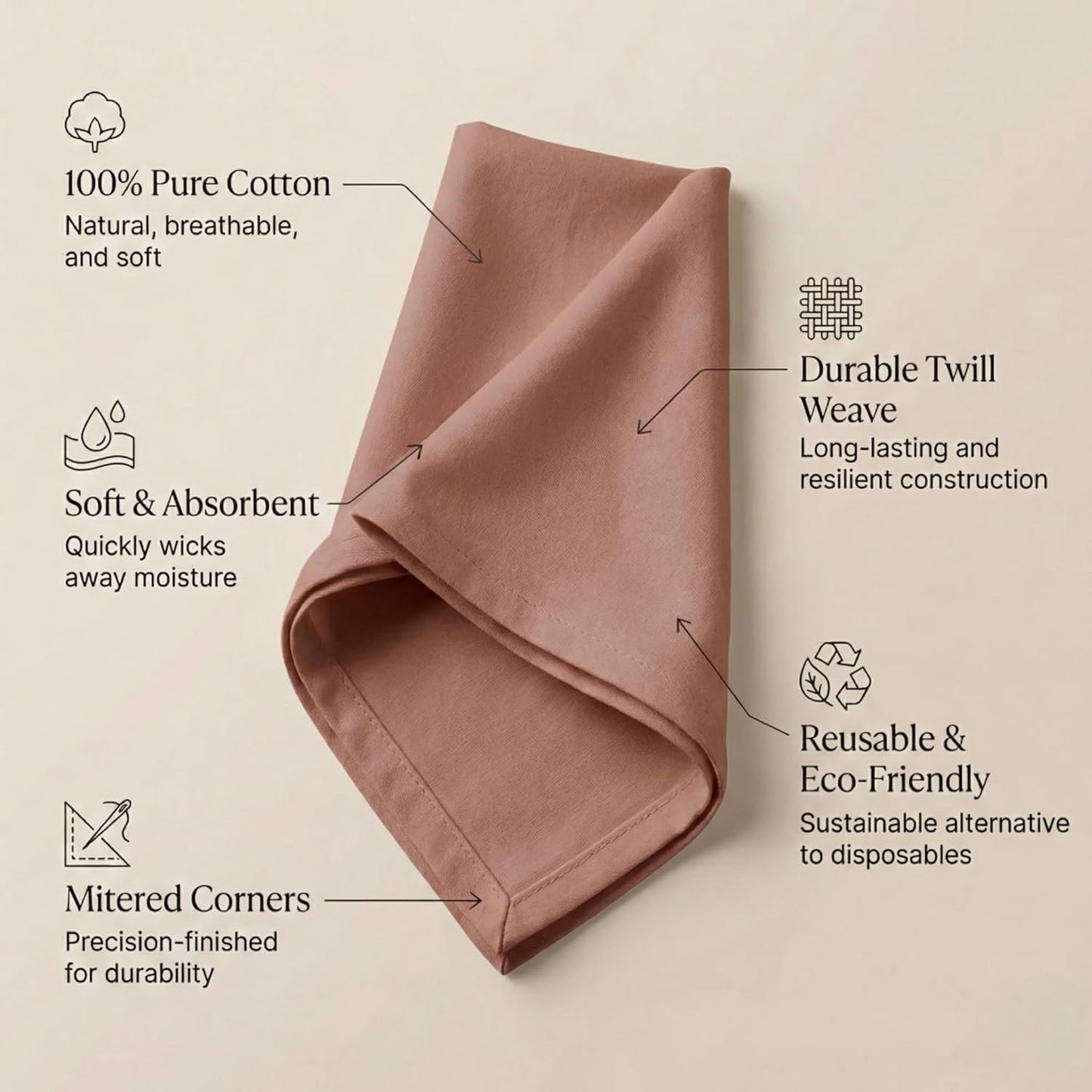 ACCENTHOME Natural Cotton Linen Napkin Set of 12 18x18 inch Dinner Napkins - Washable Soft Premium Hotel Quality Reusable Hemmed Edges Napkins Perfect Table Linens for Family Dinners, Weddings