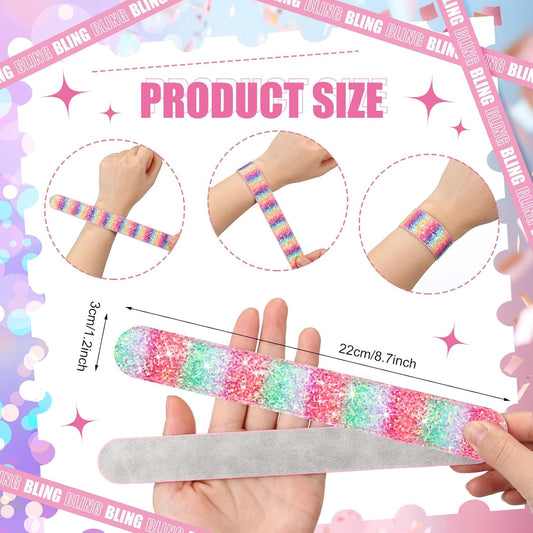 Sotiff 24 Pcs Glitter Slap Bracelets for Girls Sparkly Snap Shine Sequin Bracelet Bulk Wristband Accessories for Teen Youth Birthday Party Favors Supplies
