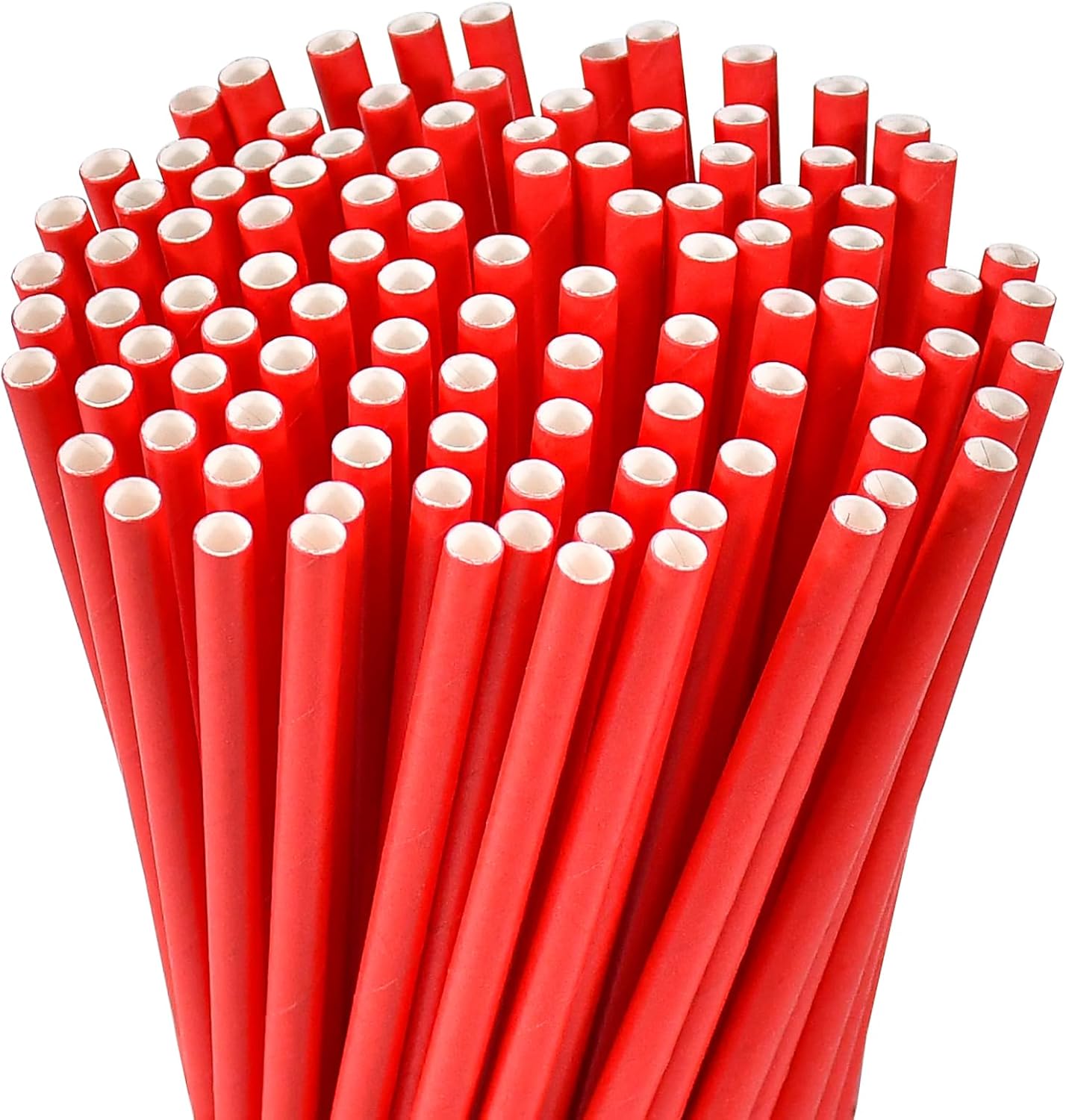 Disposable Paper Straws Solid Green - 7.75'' x 0.24'', 100 Counts - for Drinking, Beverage, Juice, Soda, Bar Supplies