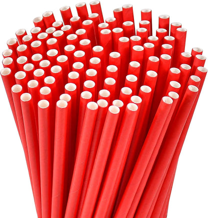 Disposable Paper Straws Solid Green - 7.75'' x 0.24'', 100 Counts - for Drinking, Beverage, Juice, Soda, Bar Supplies