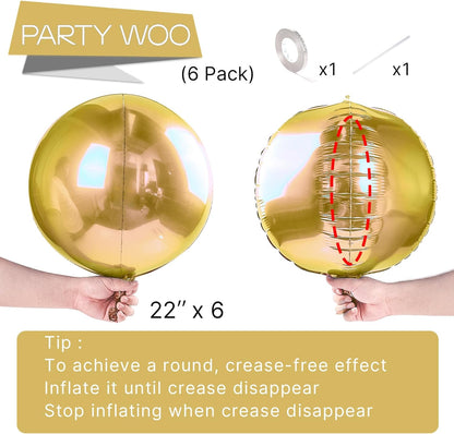 PartyWoo Metallic Gold Foil Balloons 20pcs Different Sizes Pack of 22 15 10 Inch Large Round Foil 4D Inflatable Mirror Ball Mylar Balloons for Graduation Birthday Baby Shower Party Decorations