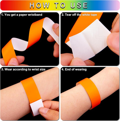 1200 Pcs Plastic Paper Wristbands for Events Neon Color Wrist Bands Concert Identification Wristbands Paper Bracelets Wristbands Party Hand Bands (Multicolor)