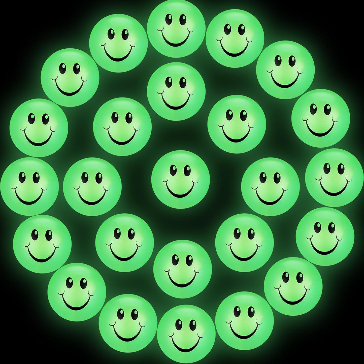 Kasyat 24 Pcs Glow in The Dark Smile Face Bouncing Balls, Mini High Bounce Bouncy Balls for Teens, Glowing Halloween Birthday Party Favors Goodie Bag Fillers for Boys and Girls 6 Years Old +