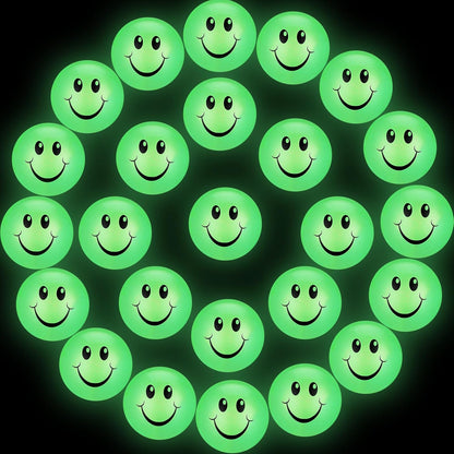 Kasyat 24 Pcs Glow in The Dark Smile Face Bouncing Balls, Mini High Bounce Bouncy Balls for Teens, Glowing Halloween Birthday Party Favors Goodie Bag Fillers for Boys and Girls 6 Years Old +