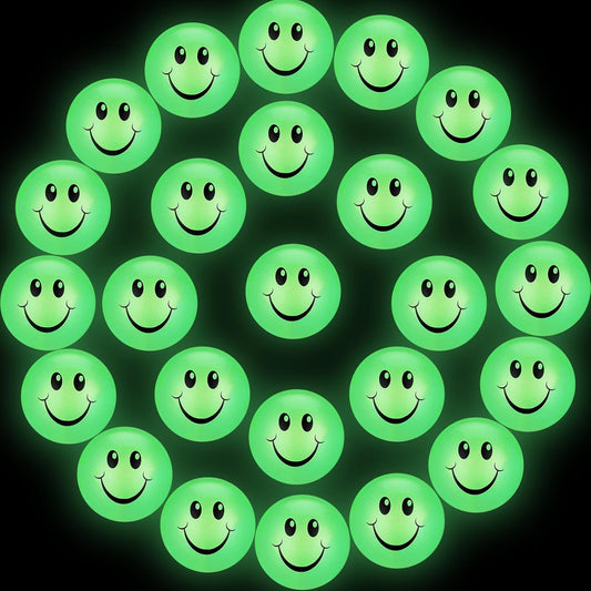 Kasyat 24 Pcs Glow in The Dark Smile Face Bouncing Balls, Mini High Bounce Bouncy Balls for Teens, Glowing Halloween Birthday Party Favors Goodie Bag Fillers for Boys and Girls 6 Years Old +