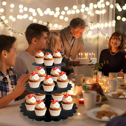 White Cupcake Stand Tower, 3-Tier Cardboard Dessert Display with Heart Handle,Perfect for Birthday Baby Shower Wedding Tea Party Graduation, Easy 60-Second Assembly, Holds 12+Cupcakes (1-Pack)