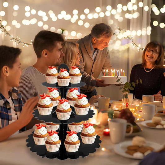 White Cupcake Stand Tower, 3-Tier Cardboard Dessert Display with Heart Handle,Perfect for Birthday Baby Shower Wedding Tea Party Graduation, Easy 60-Second Assembly, Holds 12+Cupcakes (1-Pack)