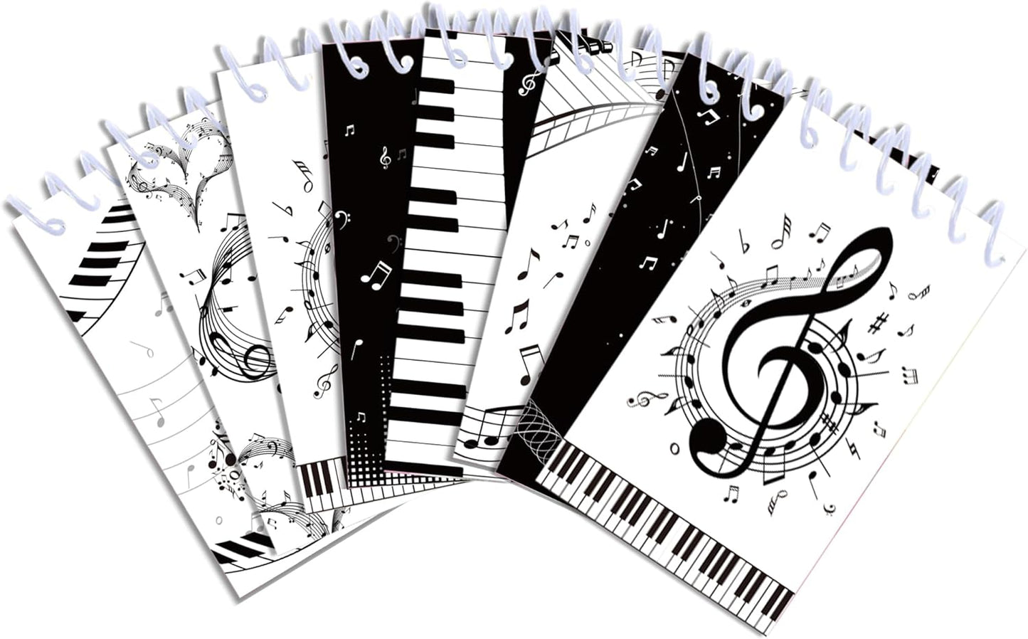 24 Pack Musical Notes Mini Spiral Notebook, Black and White Piano Pocket Notebook for Classroom Students Rewards, 16 Pages Portable Office Meeting Supplies
